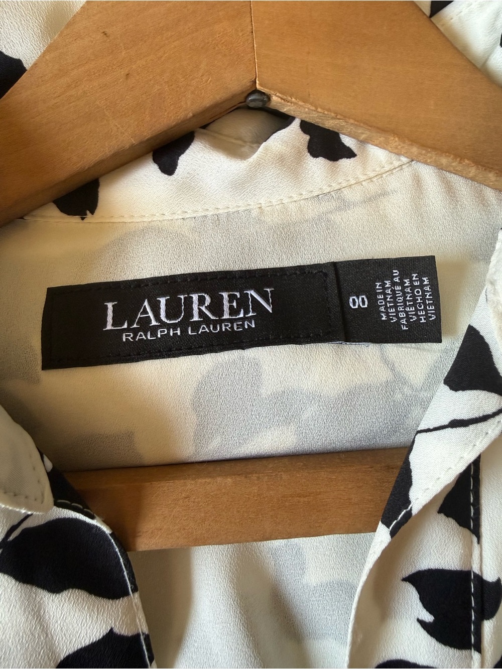 Lauren Ralph Lauren Women's Leaf-Print Belted Crepe Dress Off White & Black 00 - Picture 5 of 9